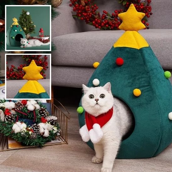 lit-pour-chat-festif-sapin-vert